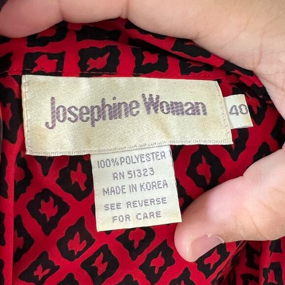 Vintage Josephine Women red & black patterned button up collared blouse - Picture 3 of 11